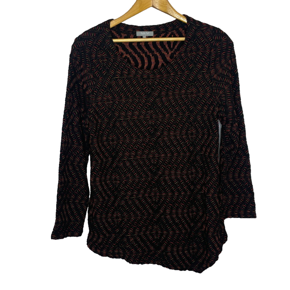 Women's Medium Habitat Multicolor Knit Asymmetrical Lagenlook Long Sleeve Tee